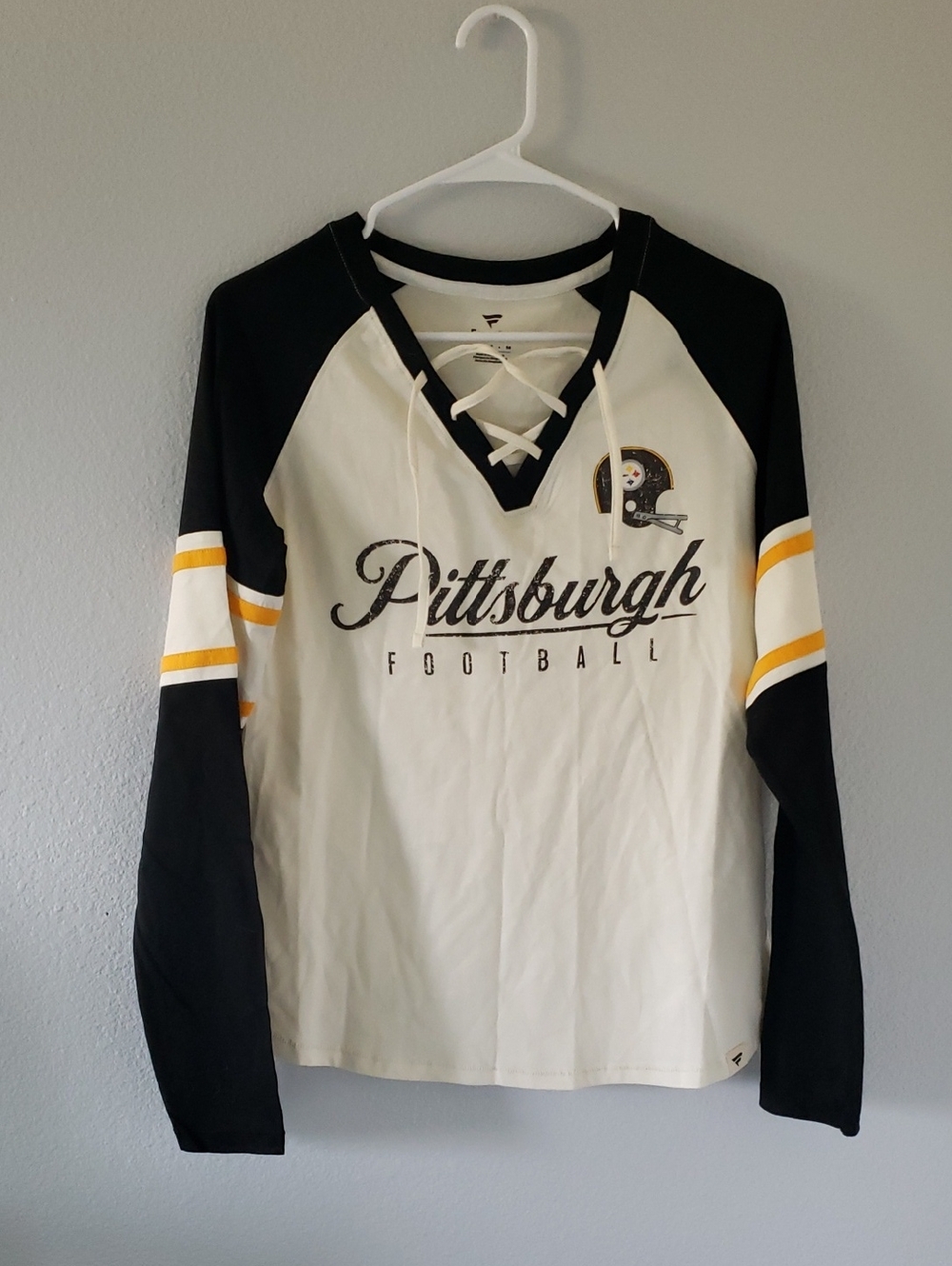Womens Fanatics Pittsburgh Steelers Black And Yellow White Crewneck Shirt Medium